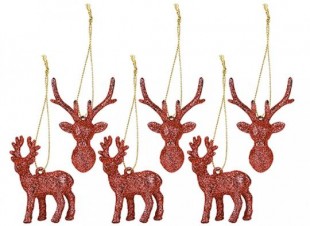  2asstd Hanging Glitter Reindeer Decor in Salwa
