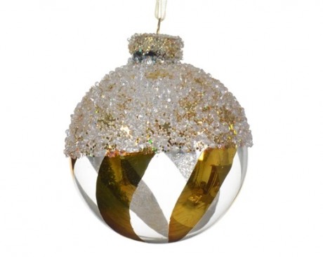 Bauble glass shiny w glitter on top