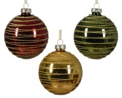 Buy Bauble Glass Shiny W Gold Glitter Swirl 3col Ass in Kuwait