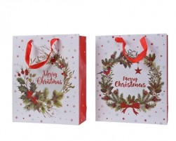 Buy Giftbag Paper Rectangle Red Glitter Wreath With Handle 2ass in Kuwait