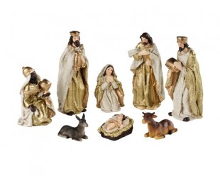  Nativity Set Polyresin Maria, Joseph, Jesus, 3 King, Cow Donkey 8 Figures in Salwa