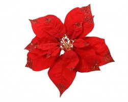 Buy Poinsettia On Clip Polyester Velvet Sparkle On Petal And Center - 25cm in Kuwait