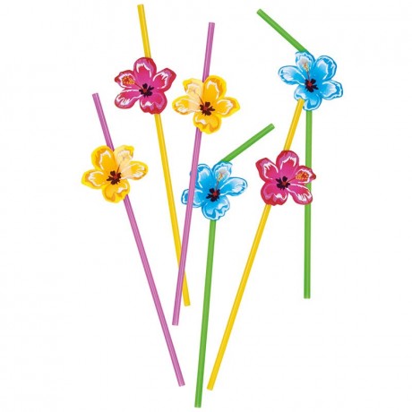 set 6 paper straws hibiscus 24 cm